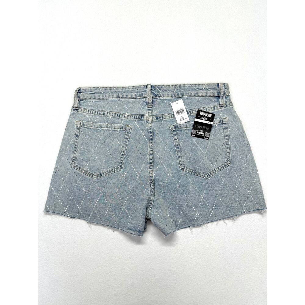 Rock & Roll Denim Diamond Stud Shorts Size 33 Raw Hem Stretch High Rise Sparkle - Picture 3 of 6